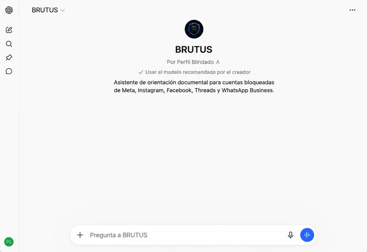 Vista previa de la interfaz del asistente BRUTUS en español