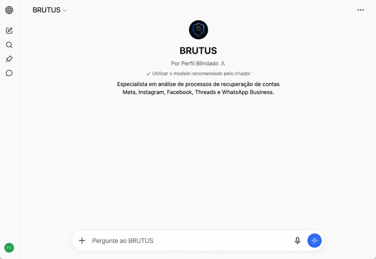 Prévia da interface do assistente BRUTUS em português